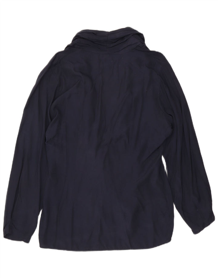 Benetton Womens Wrap Shirt Bluse IT 46 Large Navy Blue Viscose