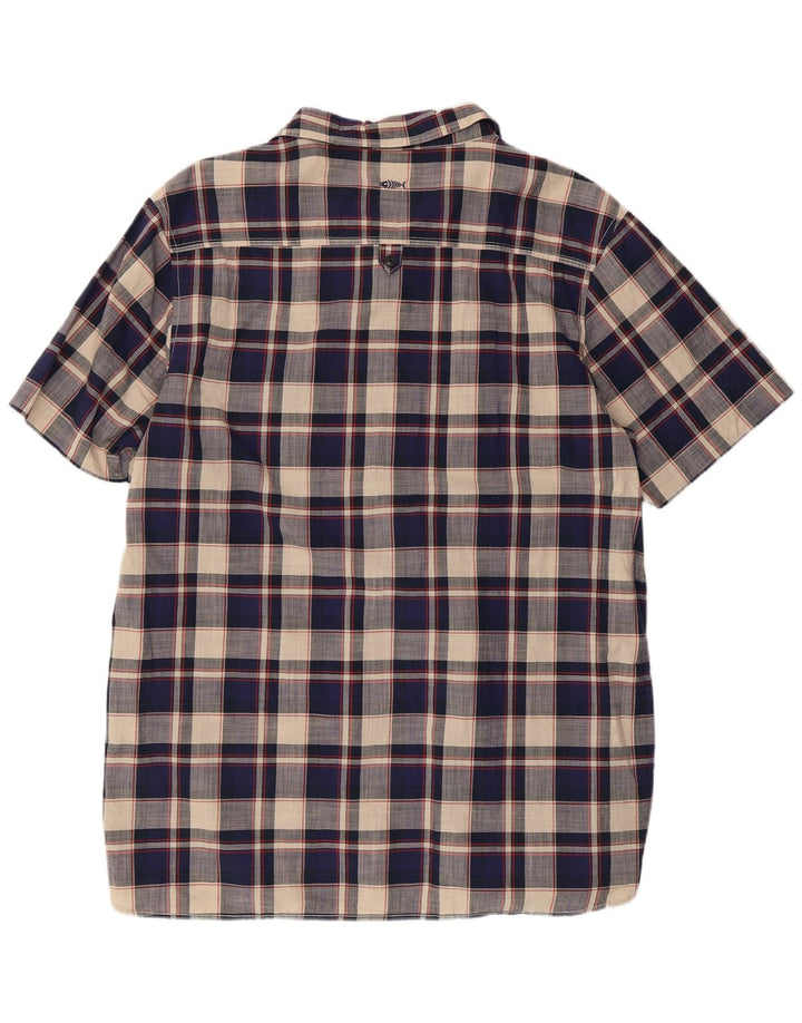 WEIRD FISH Mens Short Sleeve Shirt 2XL Navy Blue Check Cotton
