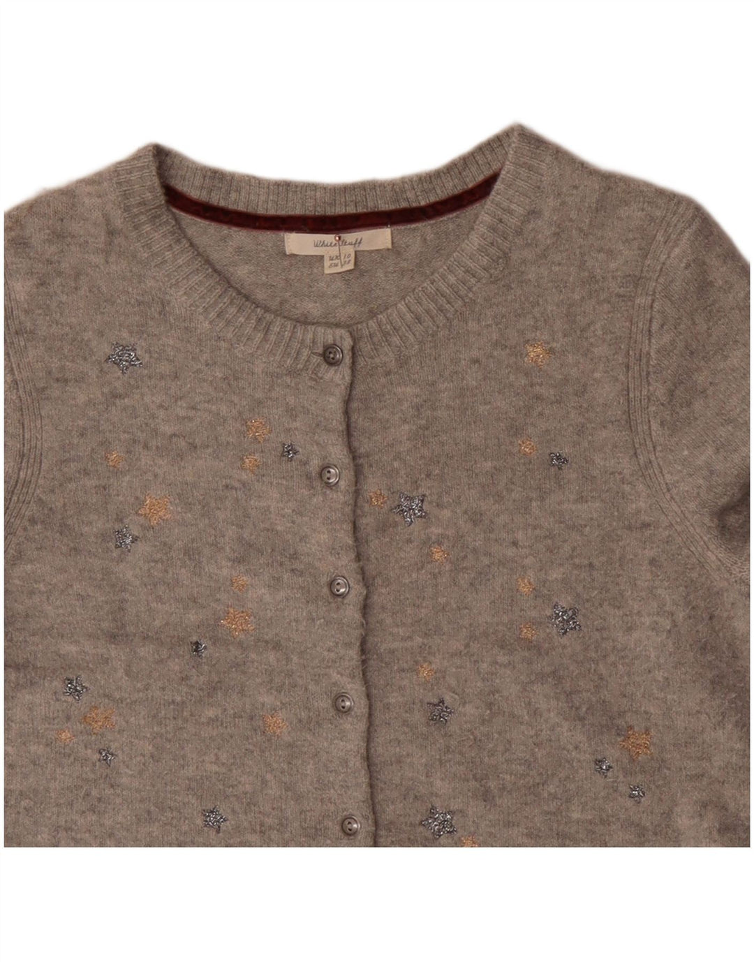 WHITE STUFF Kvinders abstrakt mønster cardigan sweater UK 10 Small Grey