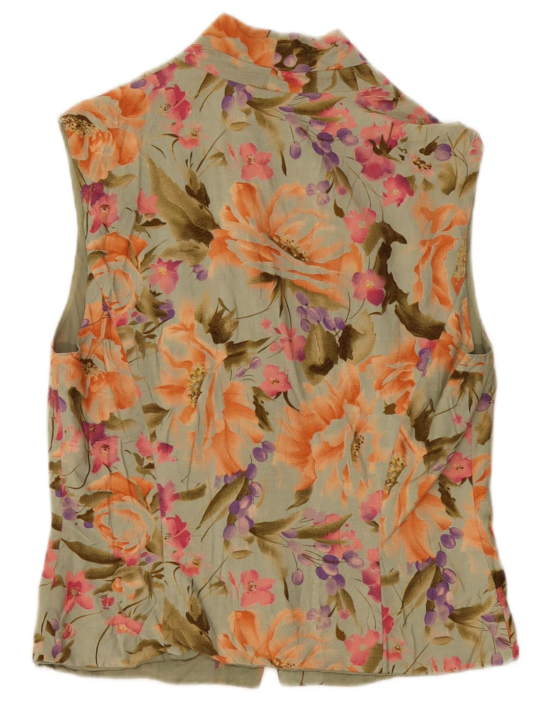 Max Mara Dame ærmeløs skjorte bluse UK 12 Medium Khaki Floral Viscose
