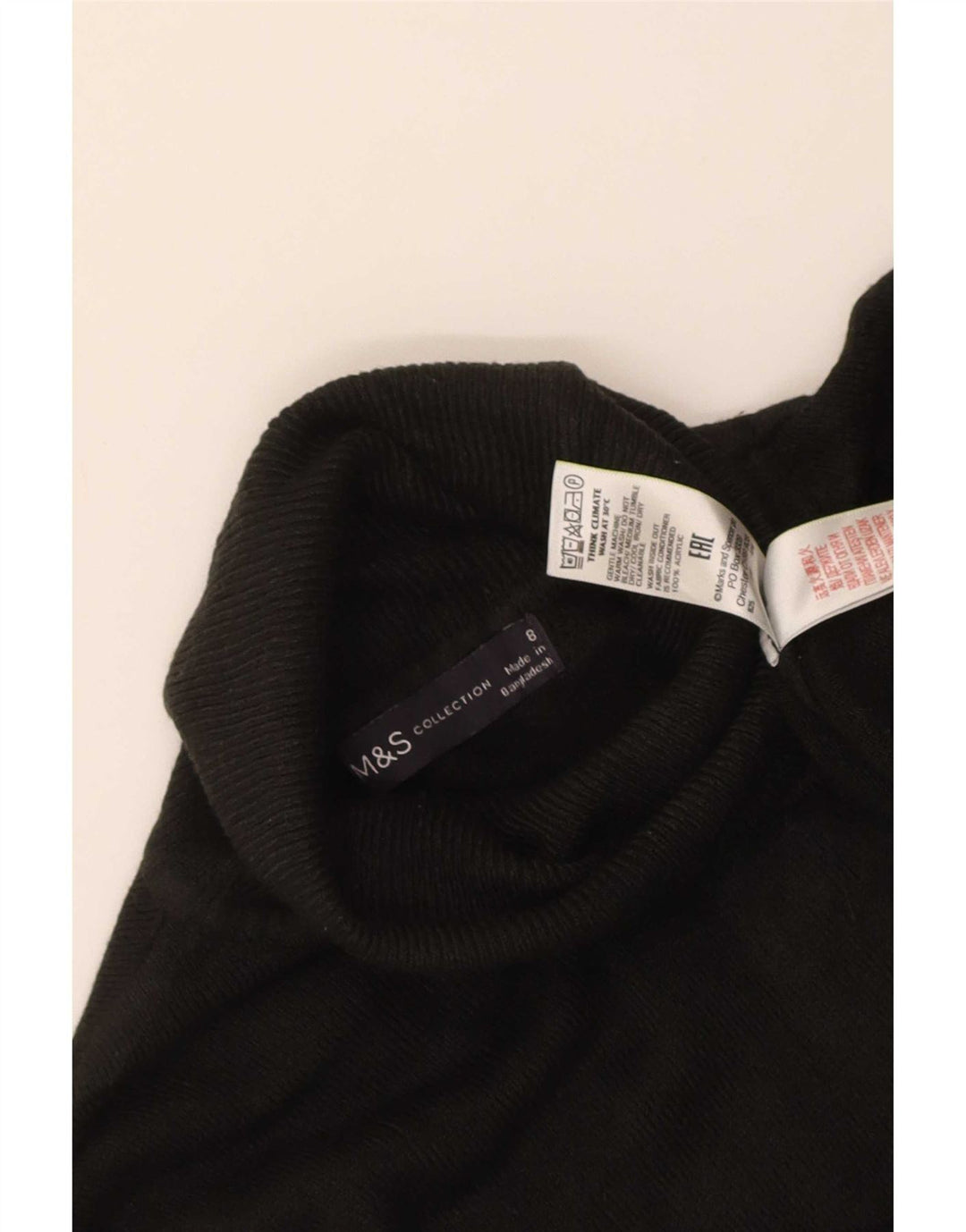 Marks & Spencer Dame Roll Neck Sweater UK 8 Small Black Acryl