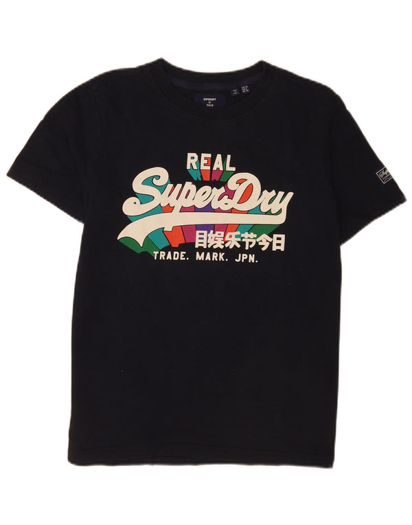 Superdry Womens Regular Graphic T-Shirt Top UK 10 Small Navy Blue Cotton