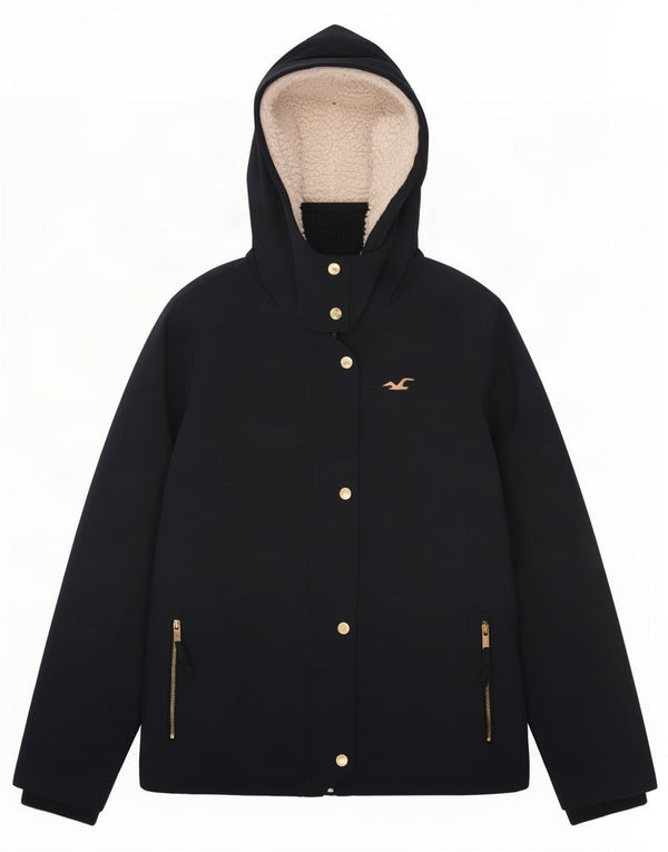Hollister Polstret hættejakke til kvinder UK 14 Large Navy Blue Sports
