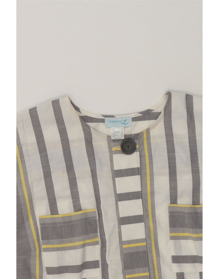 CREATION Womens Blouse Top UK 16 Large Grey Striped Polyester Vintage Creation and Second-Hand Creation from Messina Hembry 