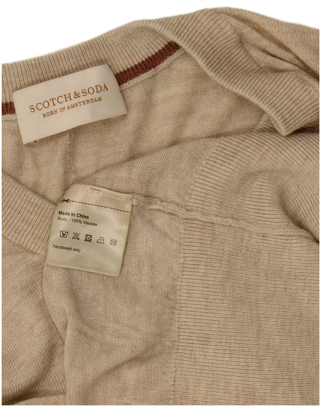 SCOTCH & SODA Dame V-hals sweater UK 14 Medium Beige Viscose
