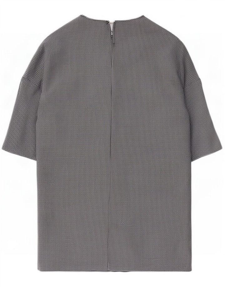 Zara Dame 3/4 ærmet Shift Dress UK 16 Large Black Houndstooth Polyester