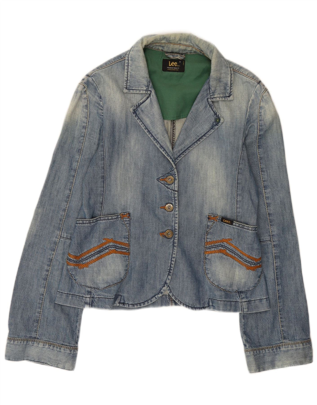 Lee Dame 3 Knapper Denim Blazer Jacket UK 10 Lille Blå Bomuld