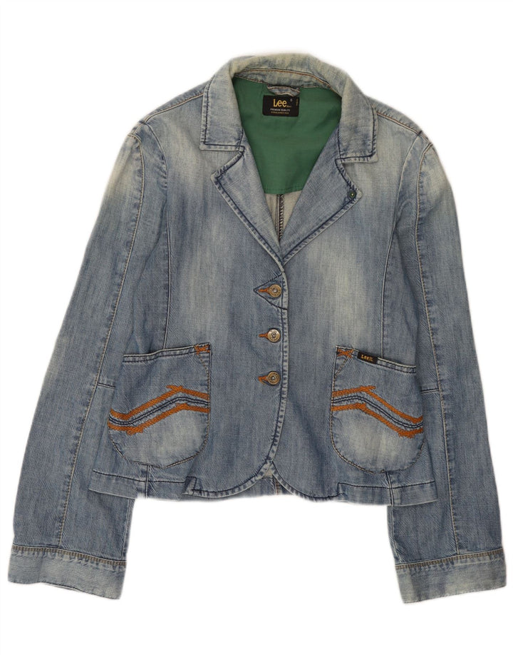 Lee Dame 3 Knapper Denim Blazer Jacket UK 10 Lille Blå Bomuld