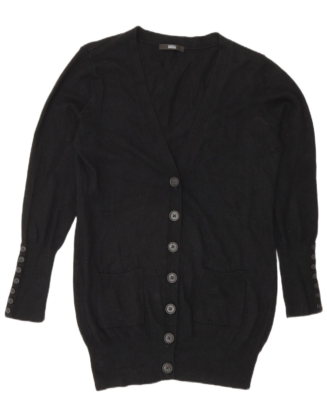 Marks & Spencer Womens Longline Cardigan Sweater UK 12 Medium Black Viscose
