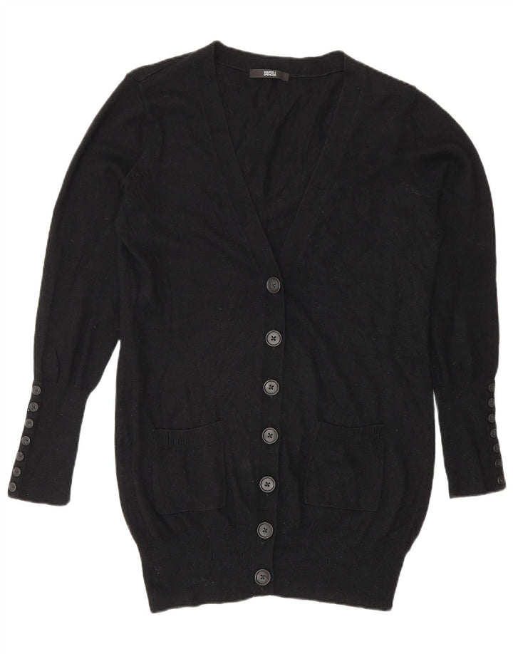 Marks & Spencer Womens Longline Cardigan Sweater UK 12 Medium Black Viscose