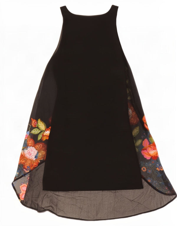 Desigual Womens Sleeveless Asymmetric Tunic Dress EU 38 Medium Black Floral