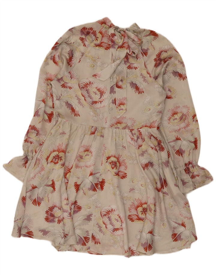 Ted Baker Dame Langærmet Tiered Dress Størrelse 4 Large Beige Floral