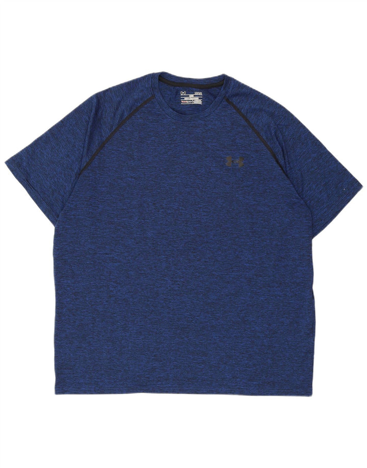 UNDER ARMOUR Herre Heat Gear T-Shirt Top Large Blue Flecked Polyester