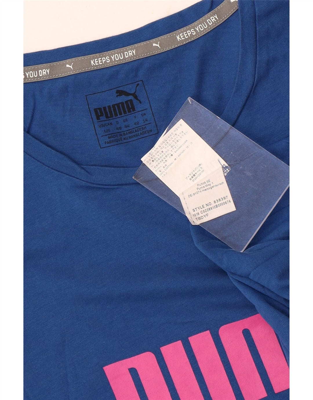 Puma Grafisk T-Shirt Top UK 14 Medium Blue Bomuld