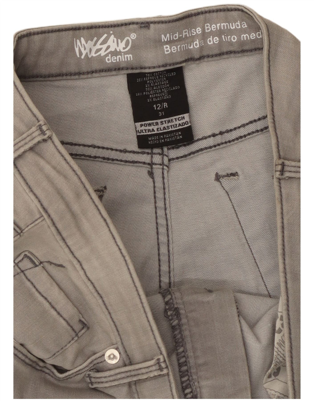 Mossimo Womens Power Stretch Mid Rise denimshorts US 12 Large W31 Grå