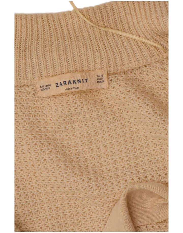 Zara Dame Oversized Kortærmet Åben Cardigan Sweater UK 14 Medium Beige