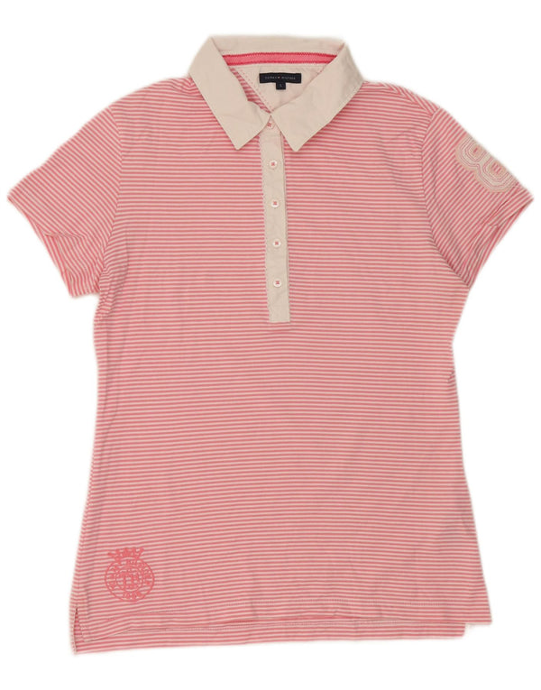 Tommy Hilfiger Grafisk Rugby Polo Shirt til kvinder UK 14 Large Pink Pinstripe