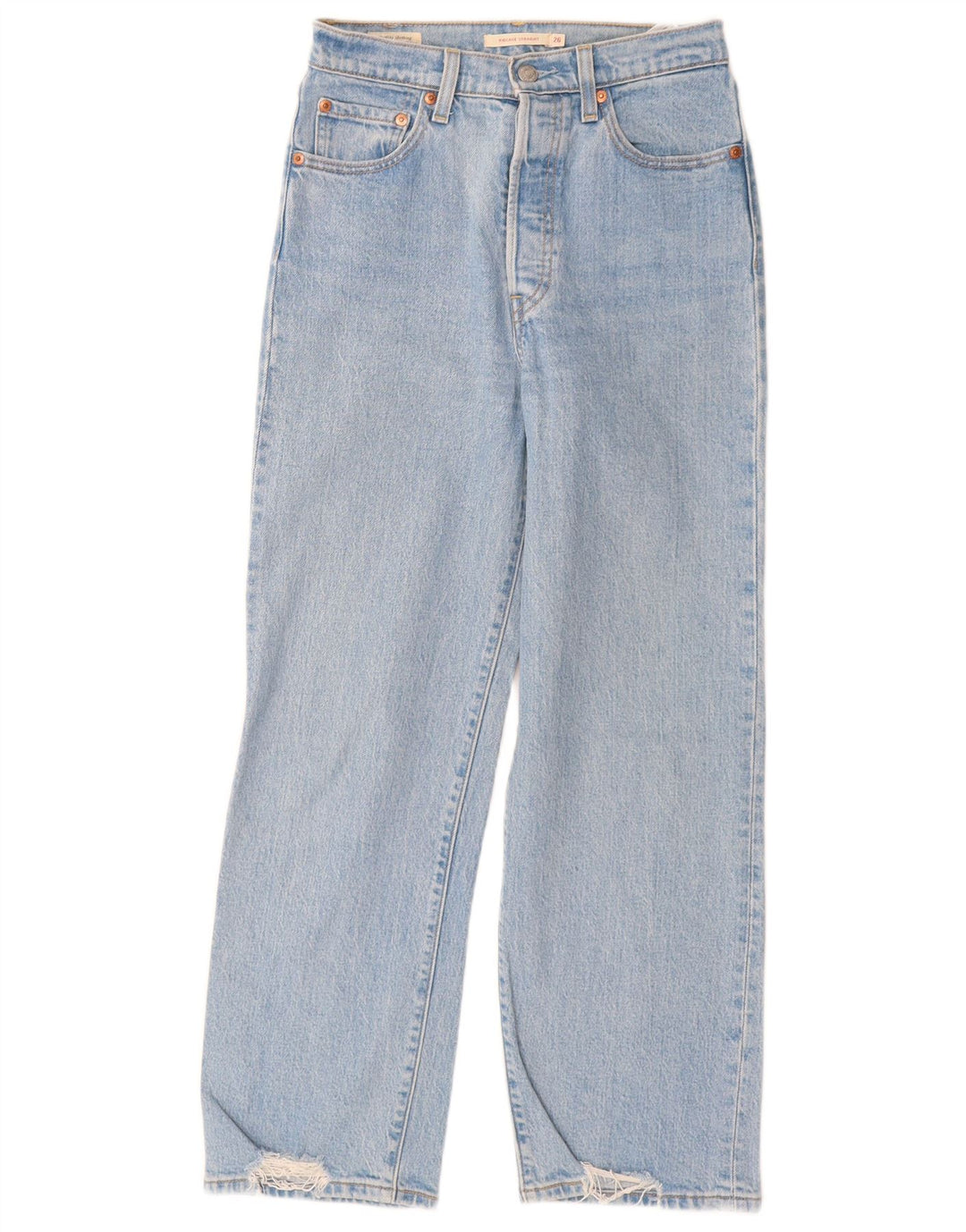Levi's Dame Ribcage Distressed Straight Jeans W26 L27 Blå Bomuld