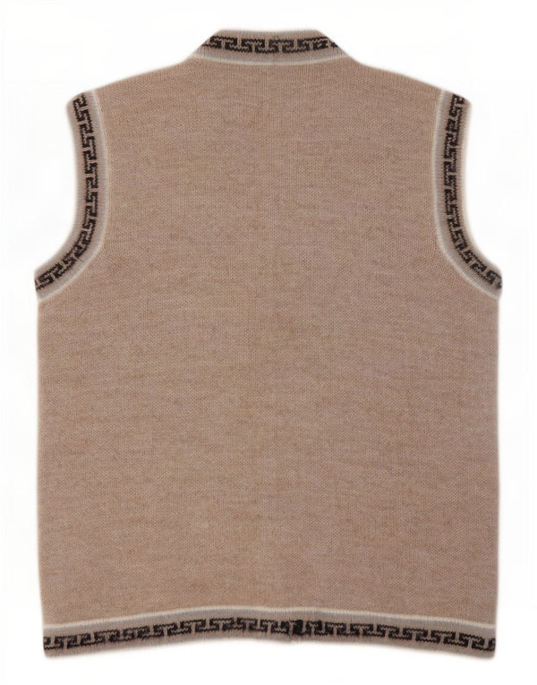 Vintage Womens Sleeveless Cardigan Sweater UK 16 Large Grey Geometric