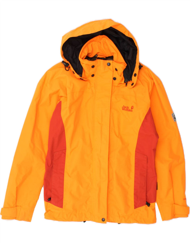 JACK WOLFSKIN Womens Oversized Rain Jacket UK 10 Small Orange Colourblock Vintage Jack Wolfskin and Second-Hand Jack Wolfskin from Messina Hembry 