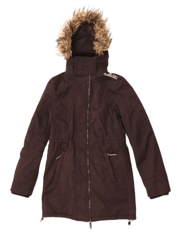 Superdry vindjakke med hætte til kvinder UK 10 Lille sort polyester