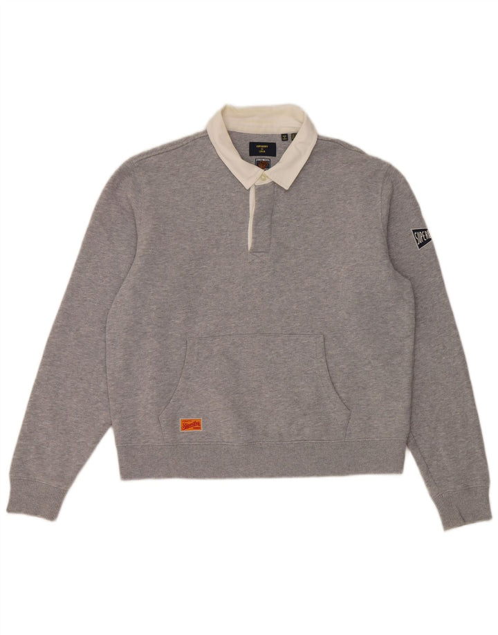 Superdry Dame Oversized Polo Neck Sweatshirt Jumper UK 12 Medium Grey