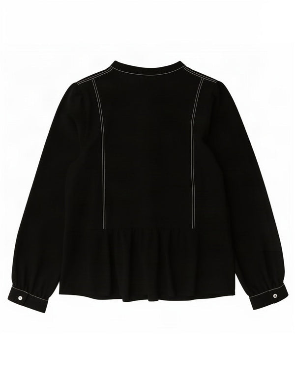 Marks & Spencer Dame Langærmet Bluse Top UK 16 Large Black Polyester