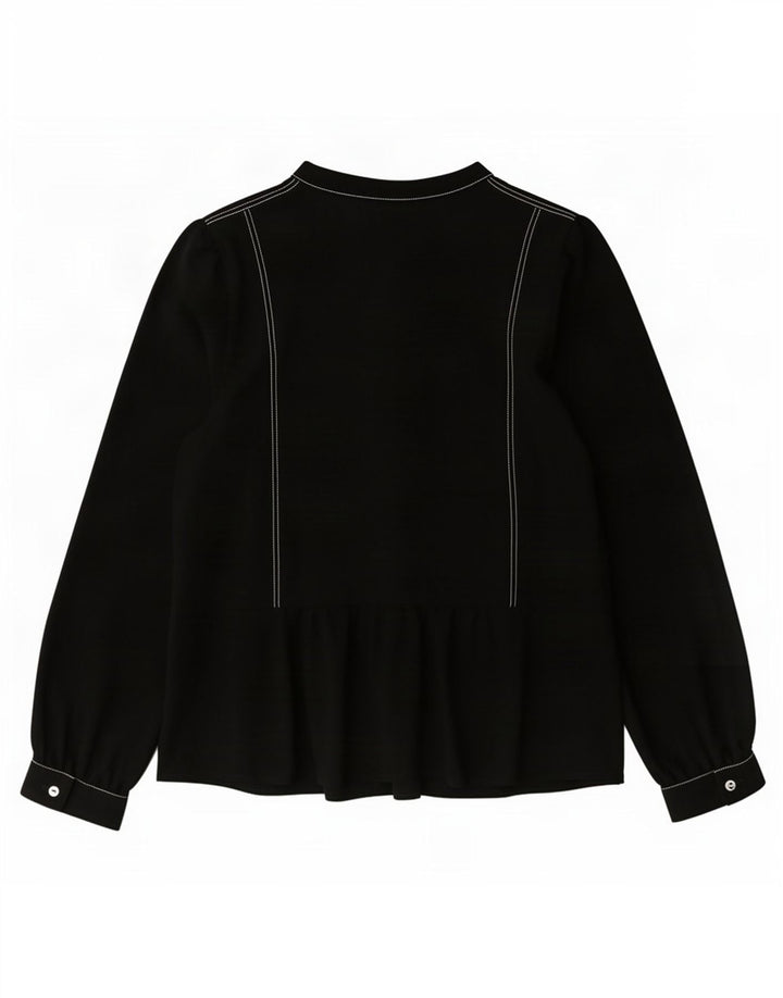 Marks & Spencer Dame Langærmet Bluse Top UK 16 Large Black Polyester