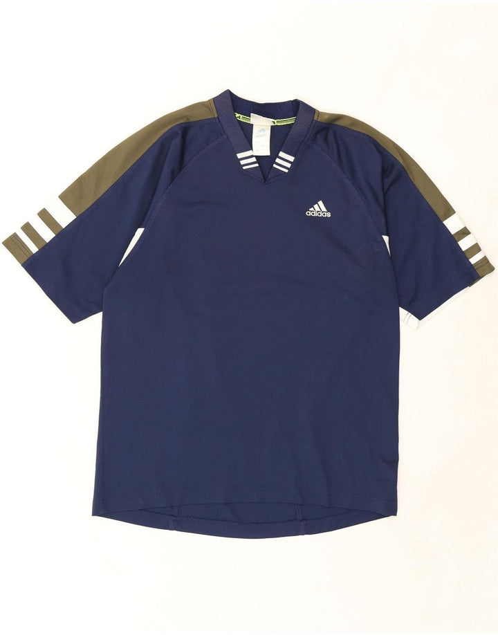 ADIDAS Mens T-Shirt Top UK 40/42 Medium Navy Blue Colourblock Polyester Vintage Adidas and Second-Hand Adidas from Messina Hembry 