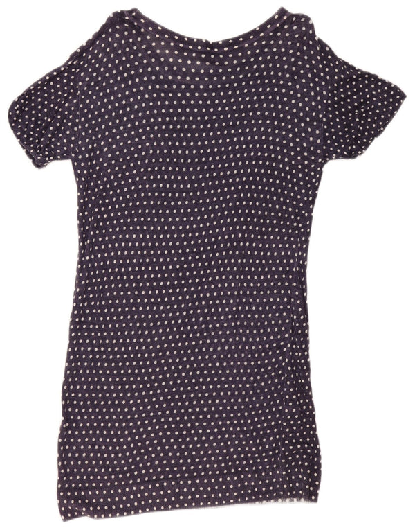 Jigsaw Dame T-Shirt Kjole UK 14 Medium Navy Blue Polka Dot Linen
