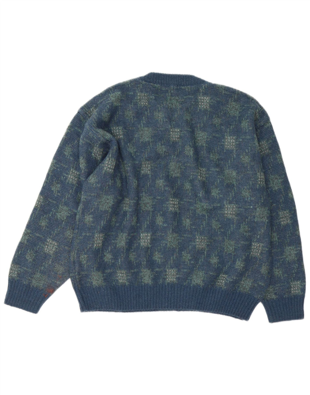 Rodrigo herre rund hals sweater stor blå geometrisk alpaka uld