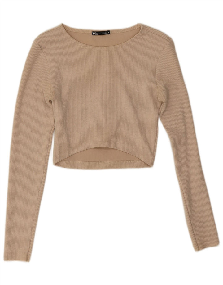 Zara Womens Crop Top Langærmet UK 12 Medium Beige