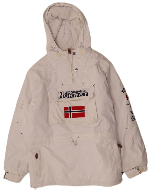 Geographical Norway Herre Hætte Grafisk Anorak Jakke UK 42 XL Hvid