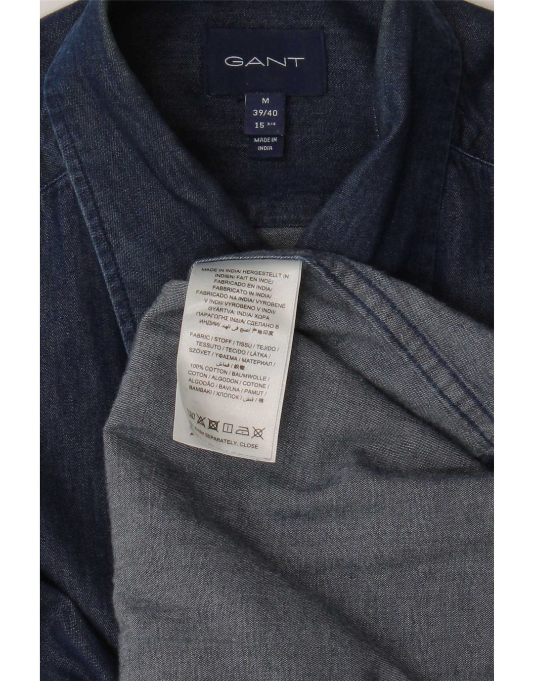 Gant Denimskjorte til mænd Størrelse 39/40 15 3/4 Medium Navyblå Bomuld