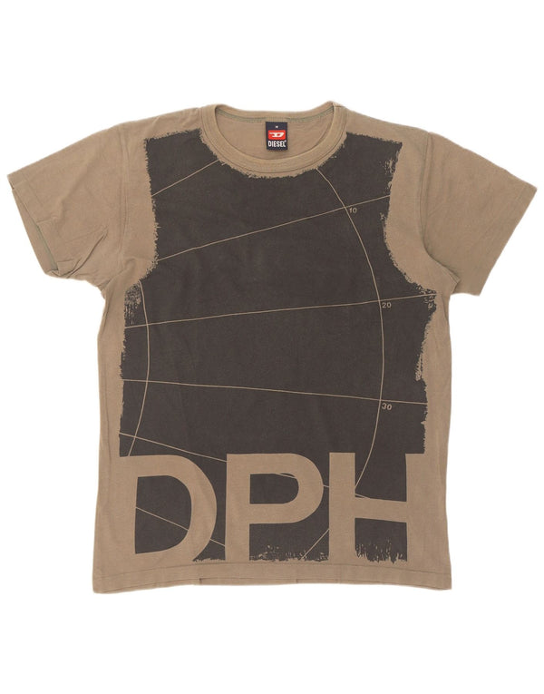 Diesel Herre grafisk T-shirt Top Medium Khaki Colourblock Bomuld