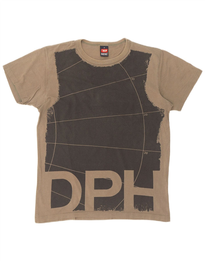 Diesel Herre grafisk T-shirt Top Medium Khaki Colourblock Bomuld