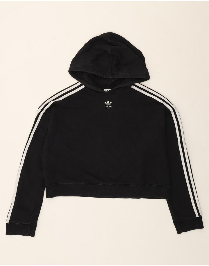 Adidas Dame Oversized Crop Hoodie Jumper UK 12 Medium Sort Bomuld