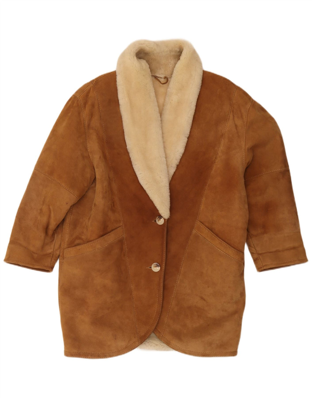 Vintage Dame Oversized Shearling Coat IT 44 Medium Brown Shearling
