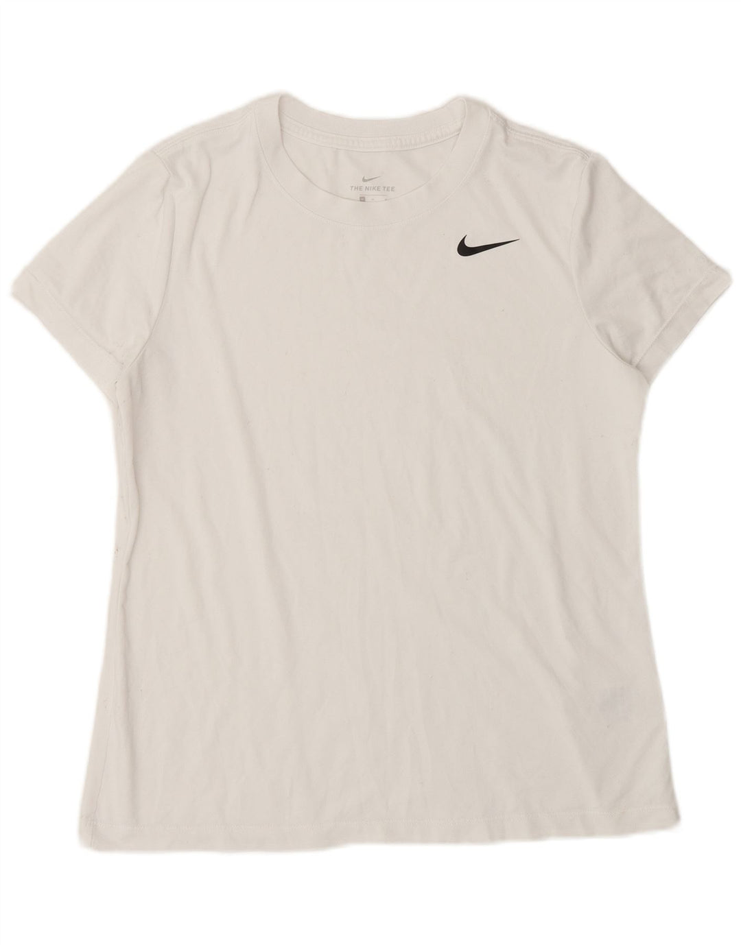 NIKE Dame Dri Fit T-Shirt Top UK 14 Medium White Polyester