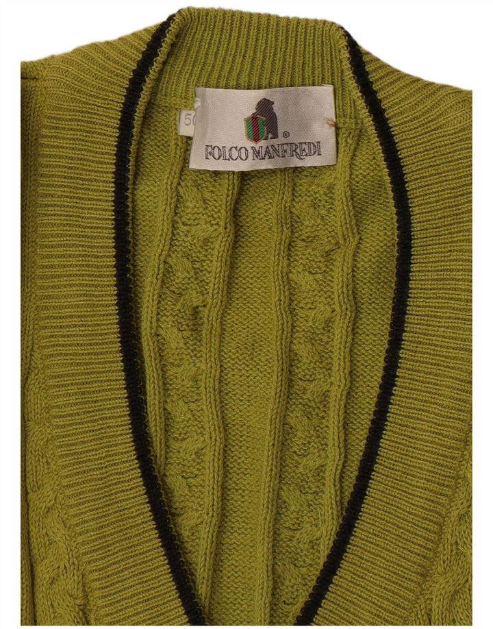 Vintage Herre V-hals sweater IT 50 Medium Khaki Bomuld