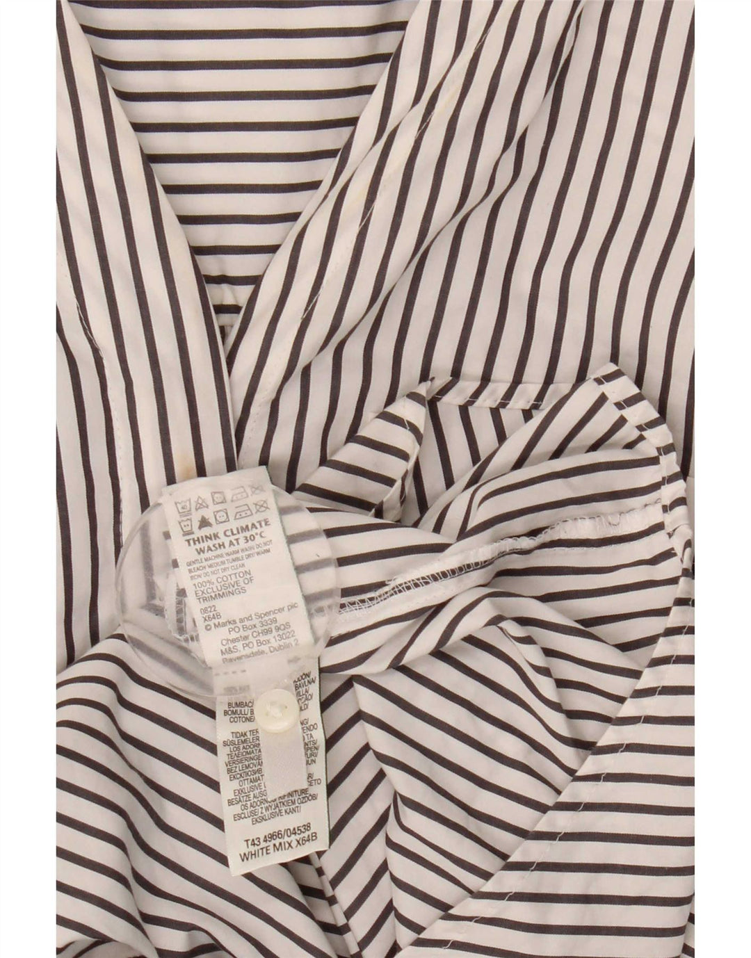 Marks & Spencer Dame Pullover Shirt UK 16 Stor hvid stribet bomuld