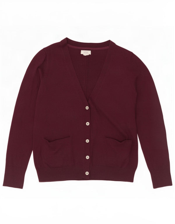 Fat Face Dame Cardigan Sweater UK 12 Medium Burgundy Polyester