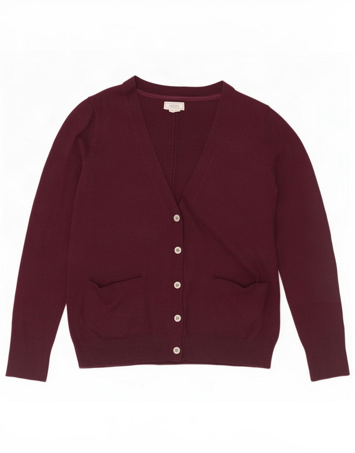 Fat Face Dame Cardigan Sweater UK 12 Medium Burgundy Polyester