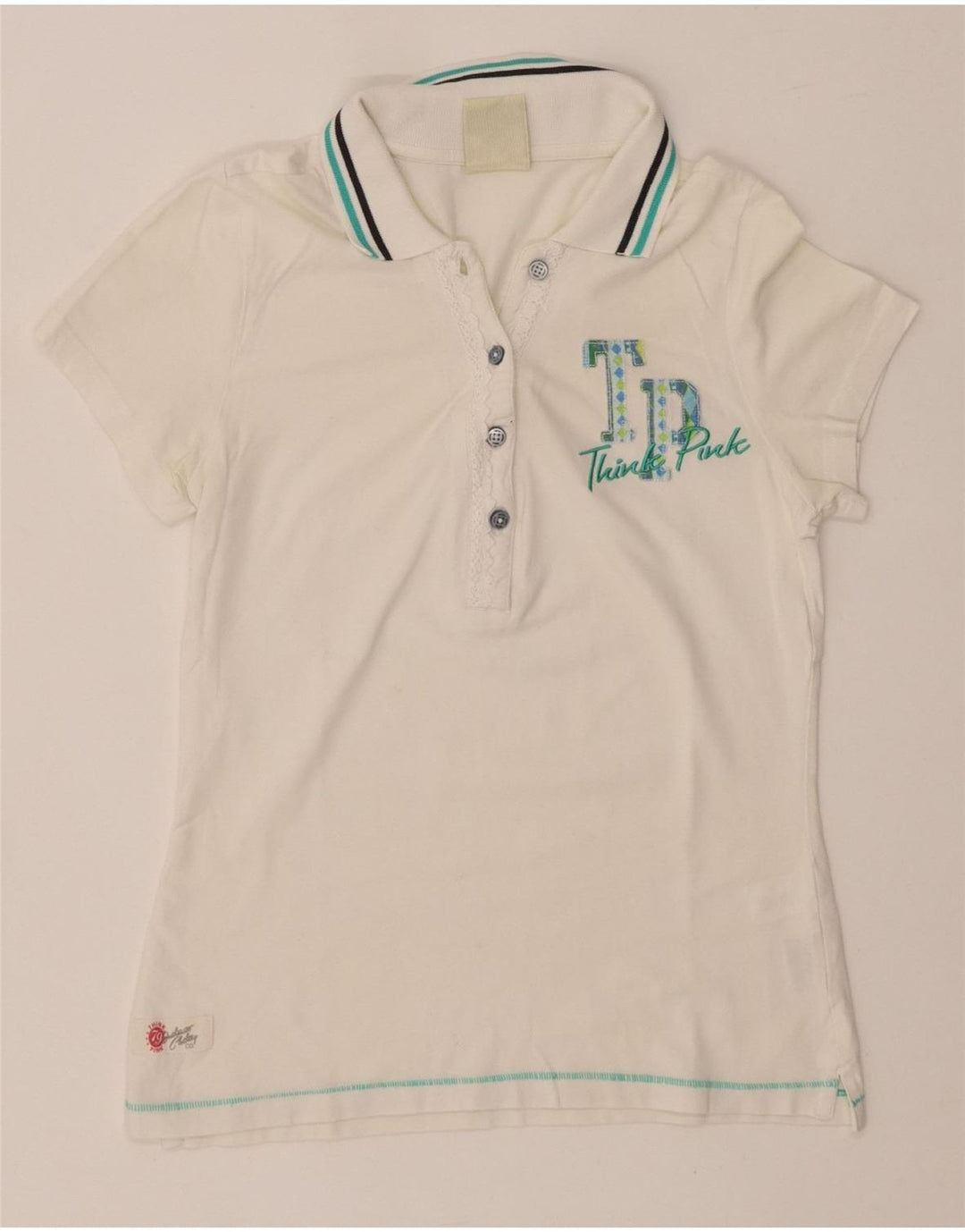 TÆNK PINK Grafisk poloshirt til kvinder UK 8 Lille hvid bomuld