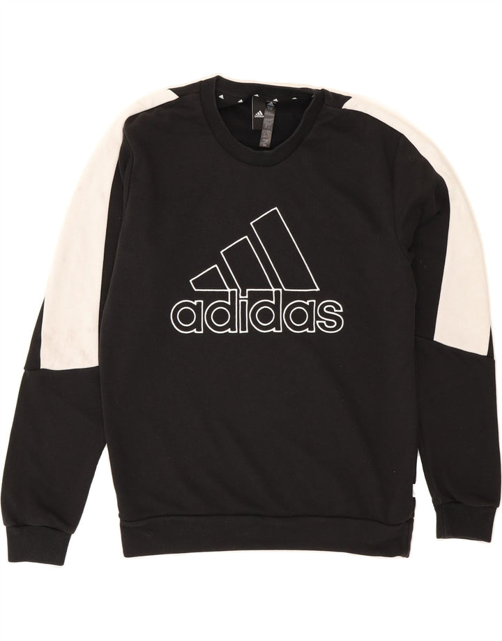 ADIDAS Mens Graphic Sweatshirt Jumper Small Black Colourblock Cotton Vintage Adidas and Second-Hand Adidas from Messina Hembry 