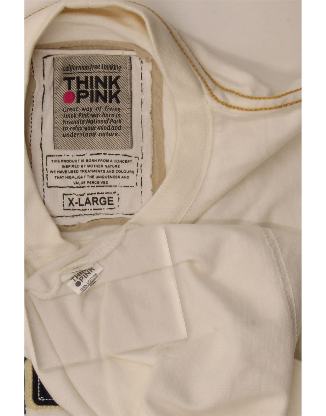 THINK PINK Herre Grafisk Top Langærmet XL Off White Bomuld