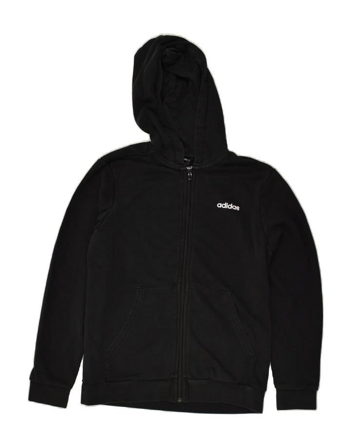 ADIDAS Boys Zip Hoodie Sweater 13-14 Years Black Cotton | Vintage Adidas | Thrift | Second-Hand Adidas | Used Clothing | Messina Hembry 