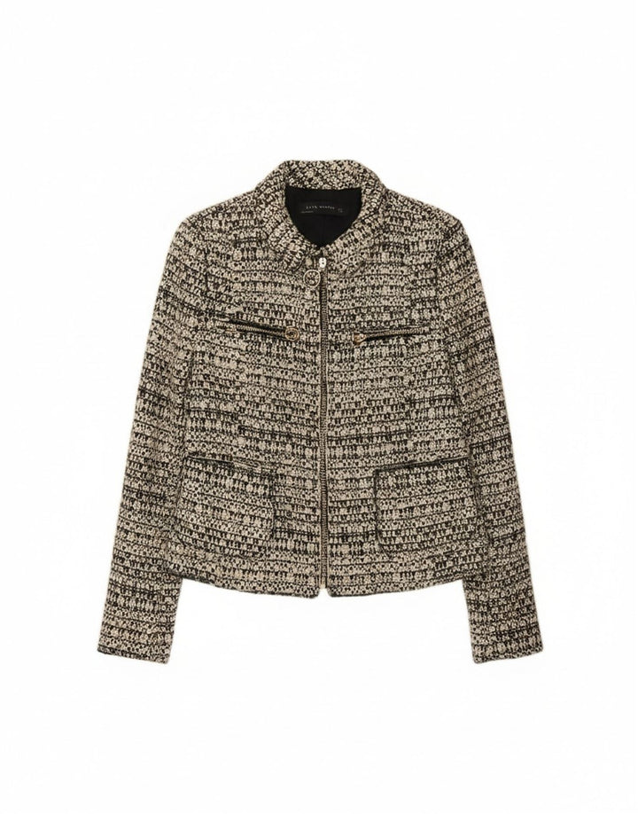 Zara Dame Blazer Jakke UK 10 Små Grå Flecked