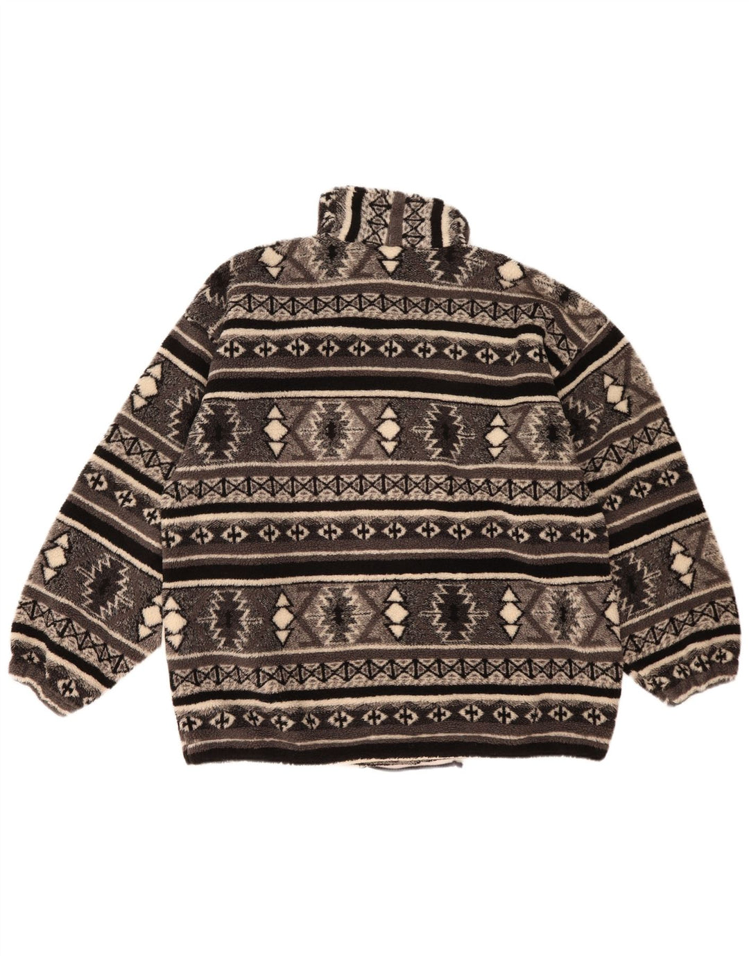 Vintage herre lynlås hals fleece jumper XL grå geometrisk