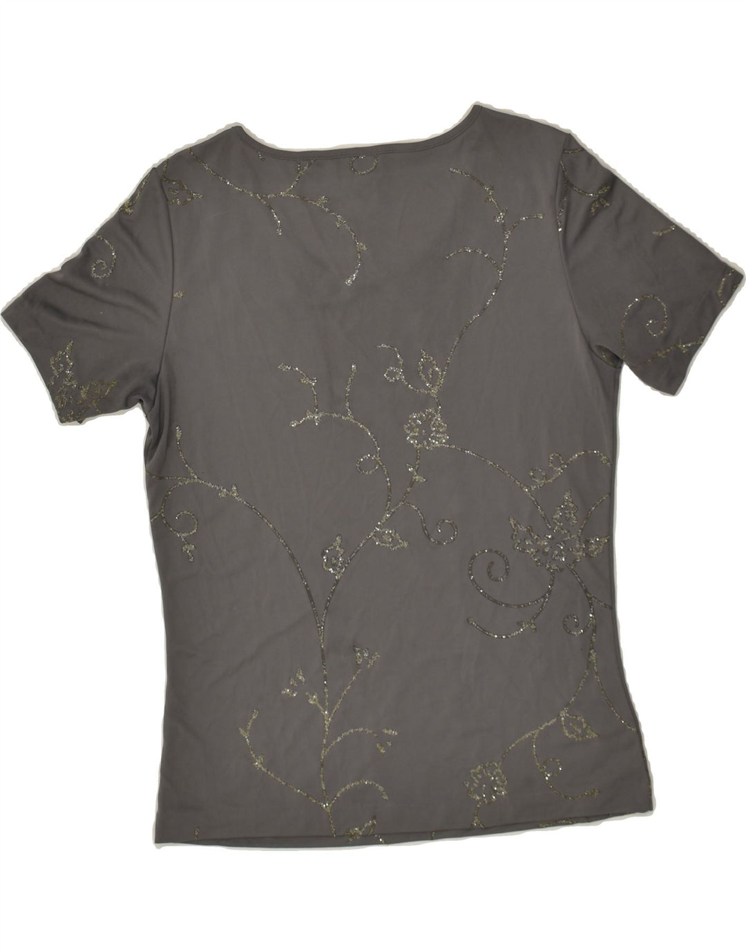 VINTAGE Womens Graphic T-Shirt Top IT 44 Medium Grey Floral Viscose | Vintage Vintage | Thrift | Second-Hand Vintage | Used Clothing | Messina Hembry 